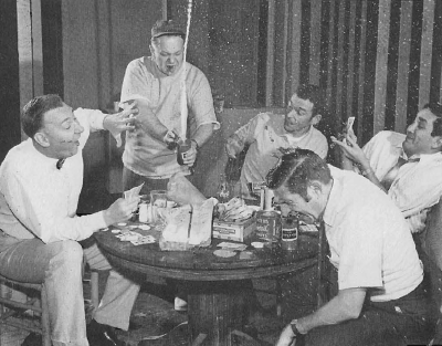 A friendly card game in The Odd Couple (1968-1969). Clockwise from left: Tom McCutcheon, Jack Harmon, Stan Serxner, Efrain Segarra and Bob Dean.