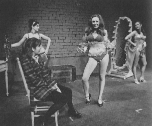 Caroline Banks demonstrates her 'art' to Ruthie Martinez as Gina Massel-Castater (left) and Becky Johnston (right) observe in Gypsy (1981-1982).