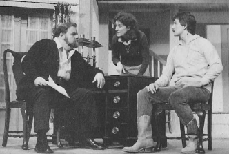John T. Hall, left, Lynne Anchors-Hurder and Bill Vann in a scene from Deathtrap (1983-1984).