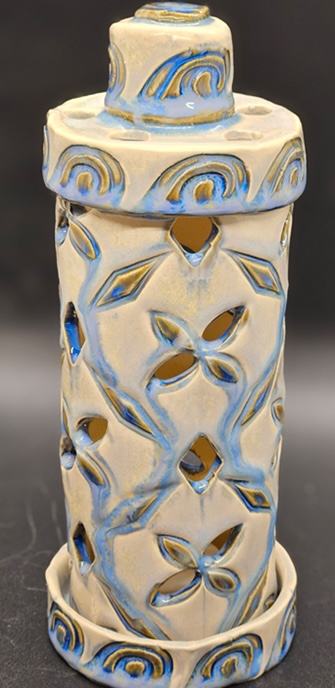 Blue and Cream Diamond Lantern by Ann Haigler