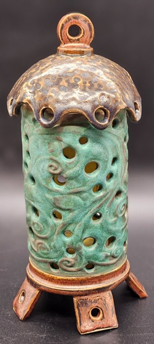 Copper Patina Cylinder Lantern by Ann Haigler
