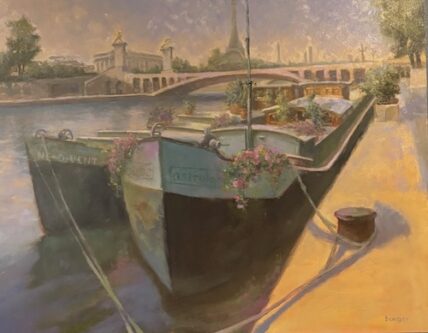 Beth Barger Painting Moored in Paris Memory